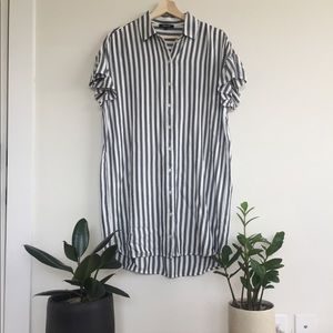 Madewell Striped Courier Ruffle-Sleeve Shirtdress